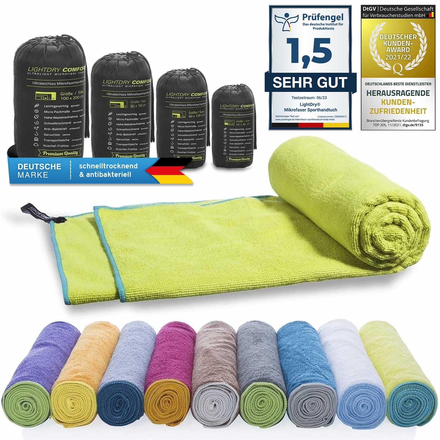 Original microfiber backpack sports towel for women and men travel towel extremely quick-drying sports beach and bath towel absorbent, light and antibacterial different sizes (160x80cm, Lime)