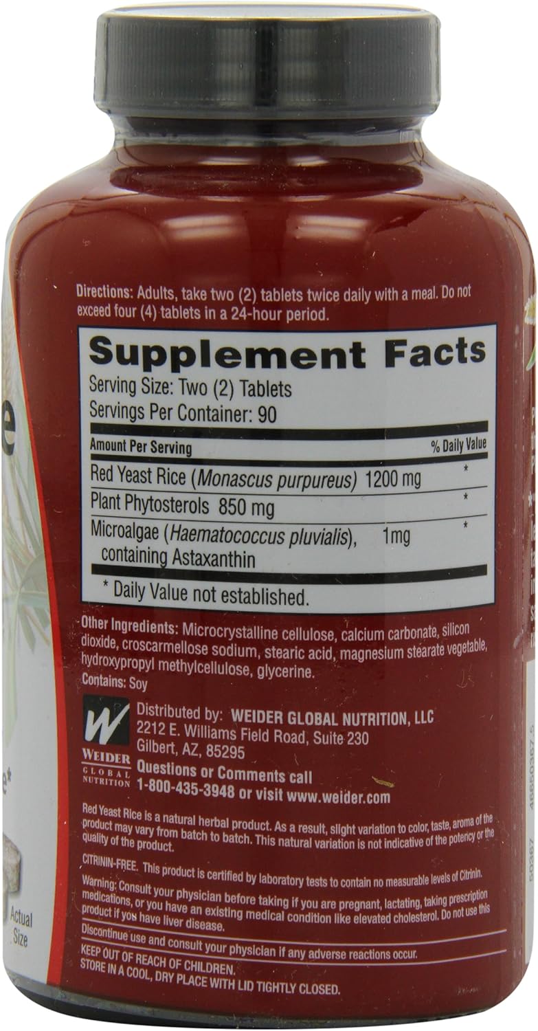 Weider Red Yeast Rice Plus 1200mg ♡ - With 850mg of Natural Phytosterols- Gluten FREE - One Month Supply: Health & Personal Care