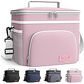 HOTOR Insulated Lunch Box for Men & Women - Leak-Proof Cooler Lunch Bag with 4 Pockets, Adjustable Strap, Ideal for Work, Picnic, Travel - Medium, Light Pink, 10.2"×6.9"×8.5"