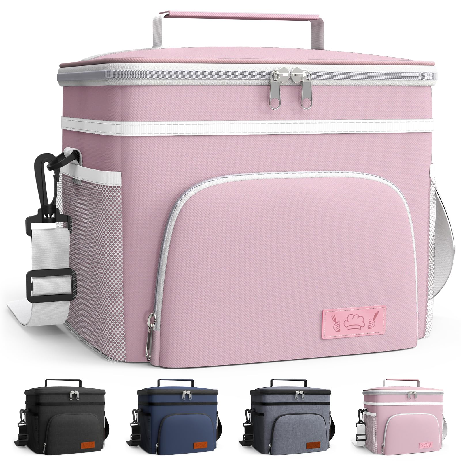 Photo 1 of HOTOR Insulated Lunch Box for Men & Women - Leak-Proof Cooler Lunch Bag with 4 Pockets, Adjustable Strap, Ideal for Work, Picnic, Travel - Medium, Light Pink, 10.2"×6.9"×8.5"