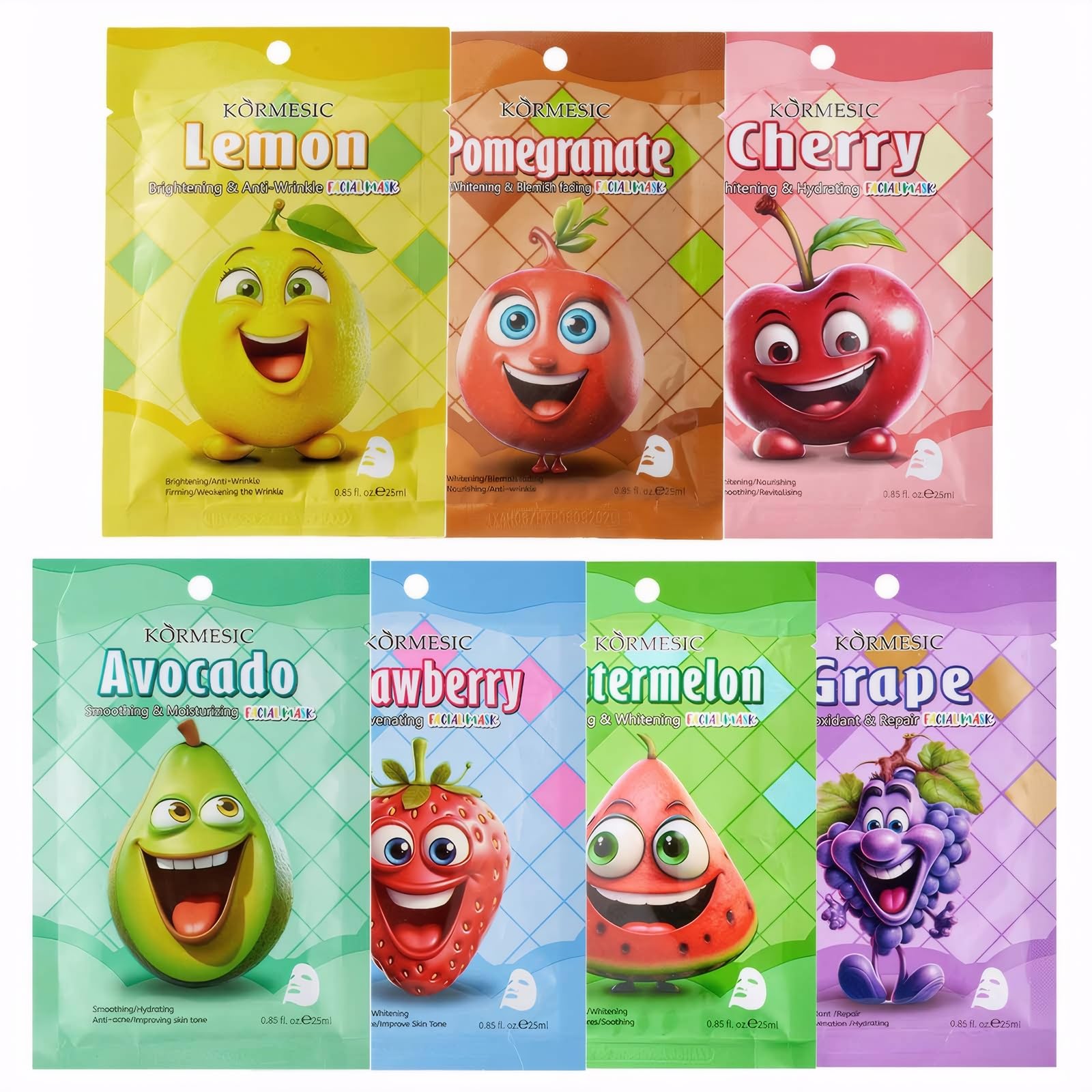 Face Skincare Masks for Kids, Hydrating Sheet Mask, Face Masks Beauty, 7PCS Fruit Mask Set for Teenage Girls Gifts - Hydrate, Brighten, Moisturize, Soothe for All Skin Types