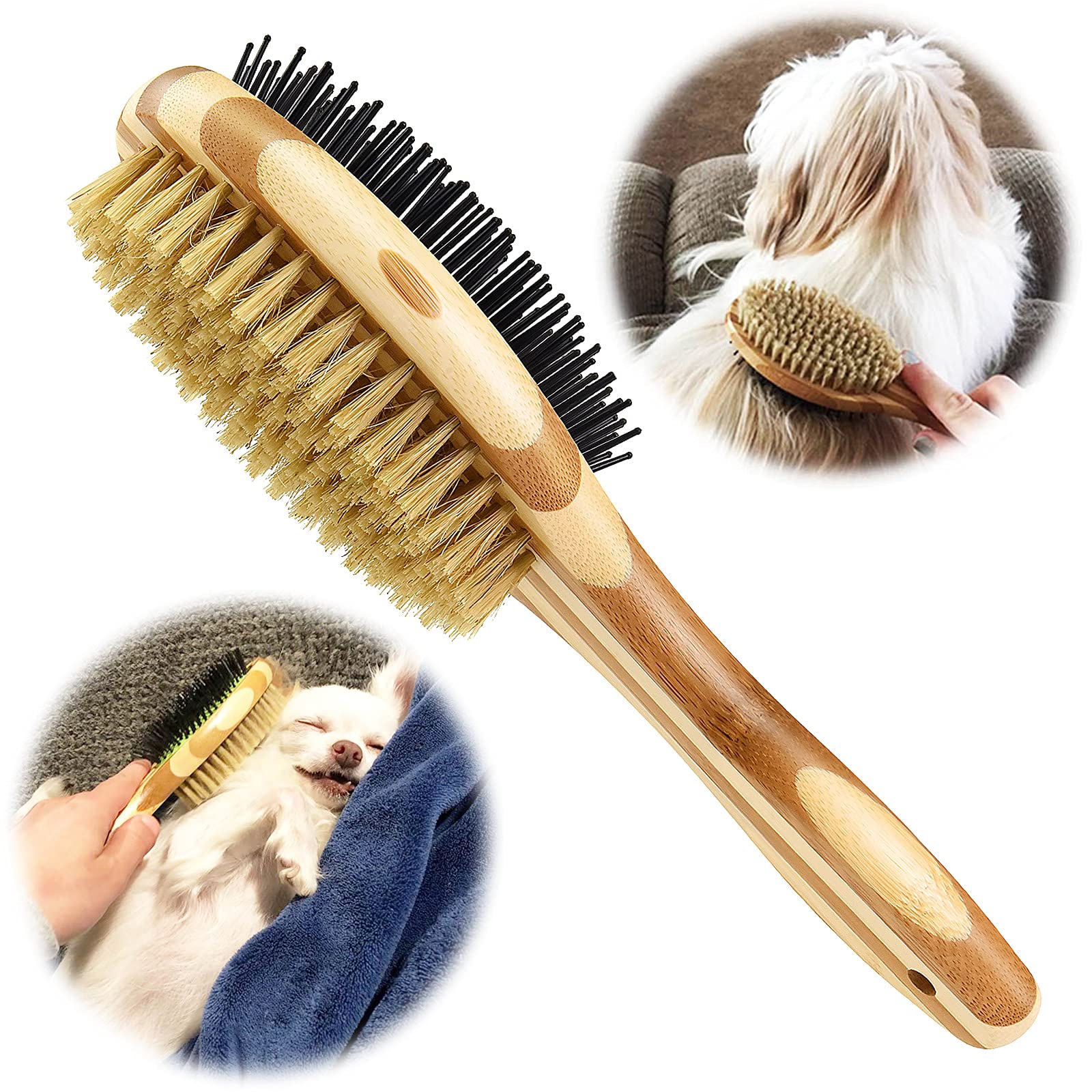 2 in 1 Grooming Brush for Dogs & Cats - Pin and Soft Bristle Comb for Cleaning Loose Fur & Dirt - Suitable for Long and Short-haired Pets