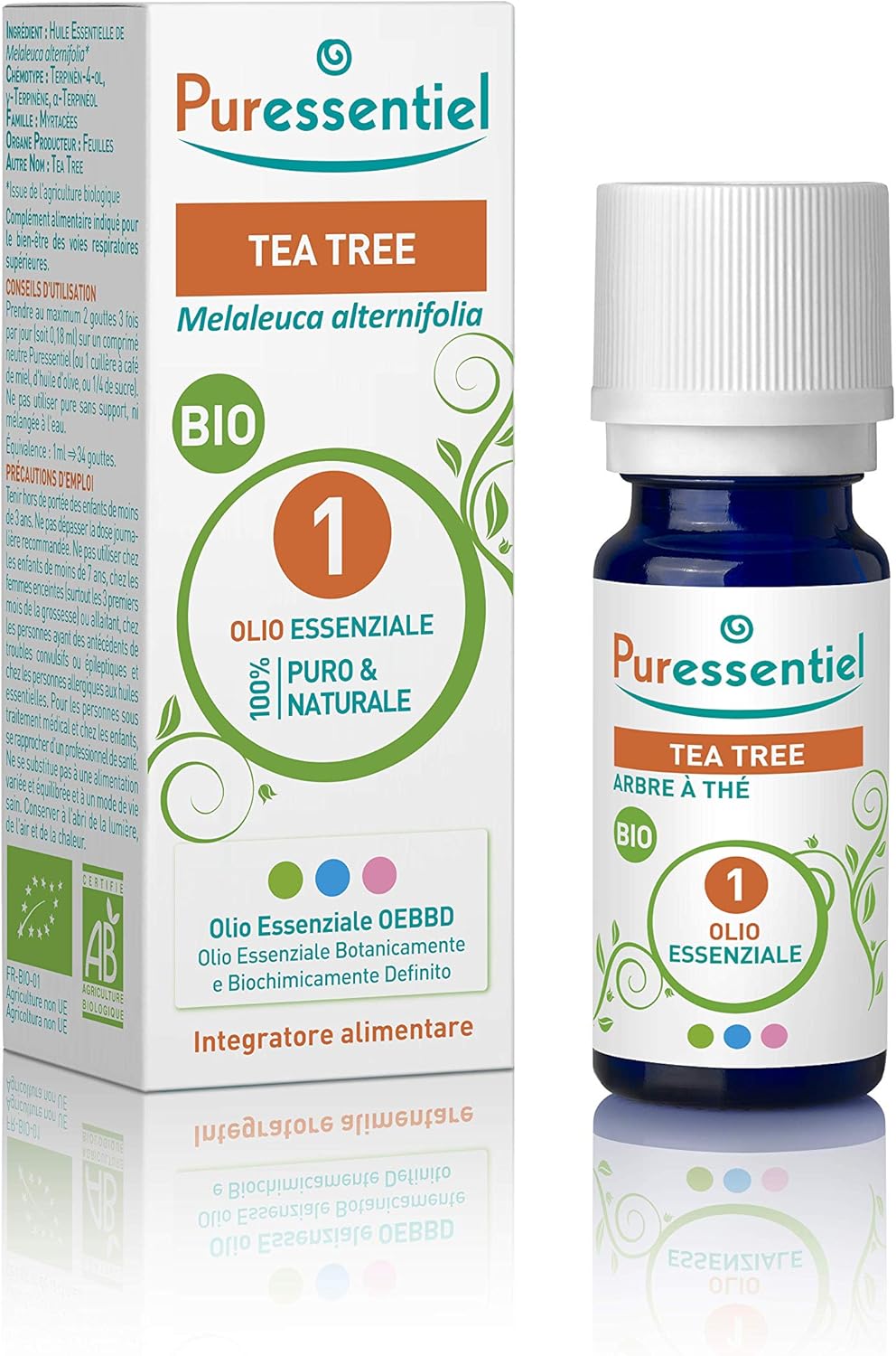 Puressentiel Organic Tea Tree Essential Oil 10ml, 100% Pure & Natural, Vegan, Aromatherapy, Massage & Bath