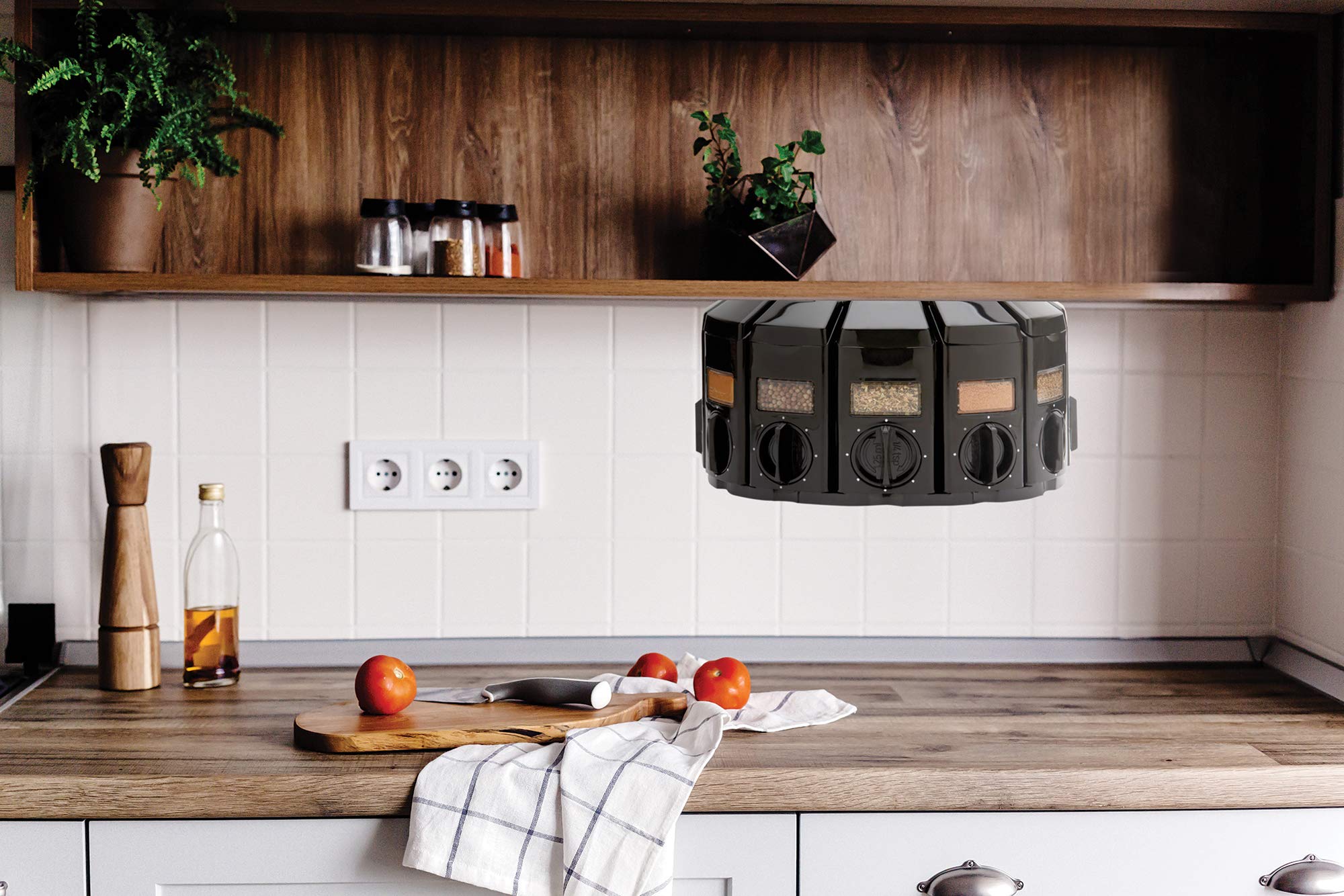 Kitchen Art Spice Rack Select-A-Spice Auto-Measure Carousel 12 Compartments Black 8.75 x 8.75 x 6 inches