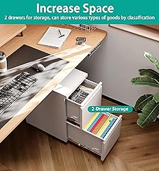 SISESOL 2 Drawer File Cabinet with Lock,Rolling