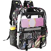 Clear Backpack for Girls, School Kids Heavy Duty See Through Bookbag Unicorn Transparent Backpack with Thicker Strap, Black