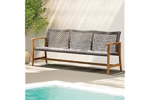 IDZO 1000lbs Capacity, FSC Certified 3 Seater Patio Couch with Upgraded 2000Hours UV Resistant Wicker, Teak Finish Furniture Set, Trinite Acacia Outdoor Sofa_Brown