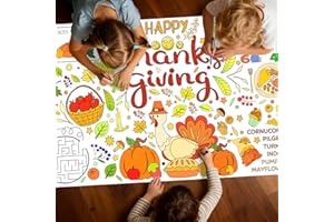Muswarm Thanksgiving Giant Coloring Poster, Paper Fall Turkey Themed Tablecloth for Party, Family Activities Games Crafts Gifts Decorations, 30 x 72 Inches