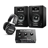 M-AUDIO BX4 Pair Studio Monitors Bundle with Single XLR Audio Interface and Headphones for Studio Recording, Music Production, Podcasting, Streaming
