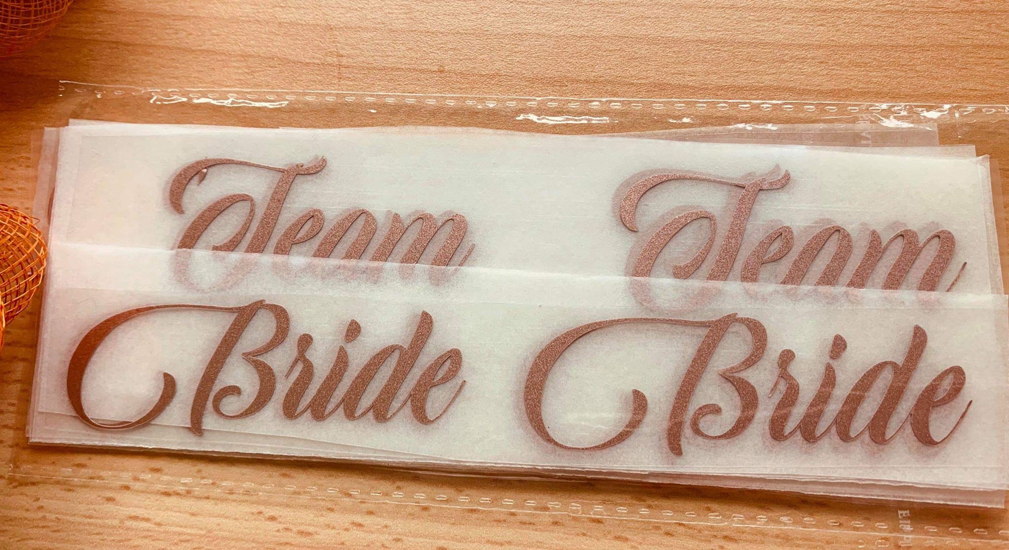Murrielle 5 Team Bride /1 Bride Iron On Transfer Vinyl for Spa slippers, Wedding Party slippers, Hen Do Party Vinyl slippers Rose Gold