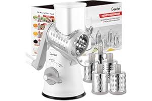 Geedel Rotary Cheese Grater, Mandoline Vegetable Slicer with 5 Interchangeable Blades, Easy to Use Rotary Grater Slicer for F