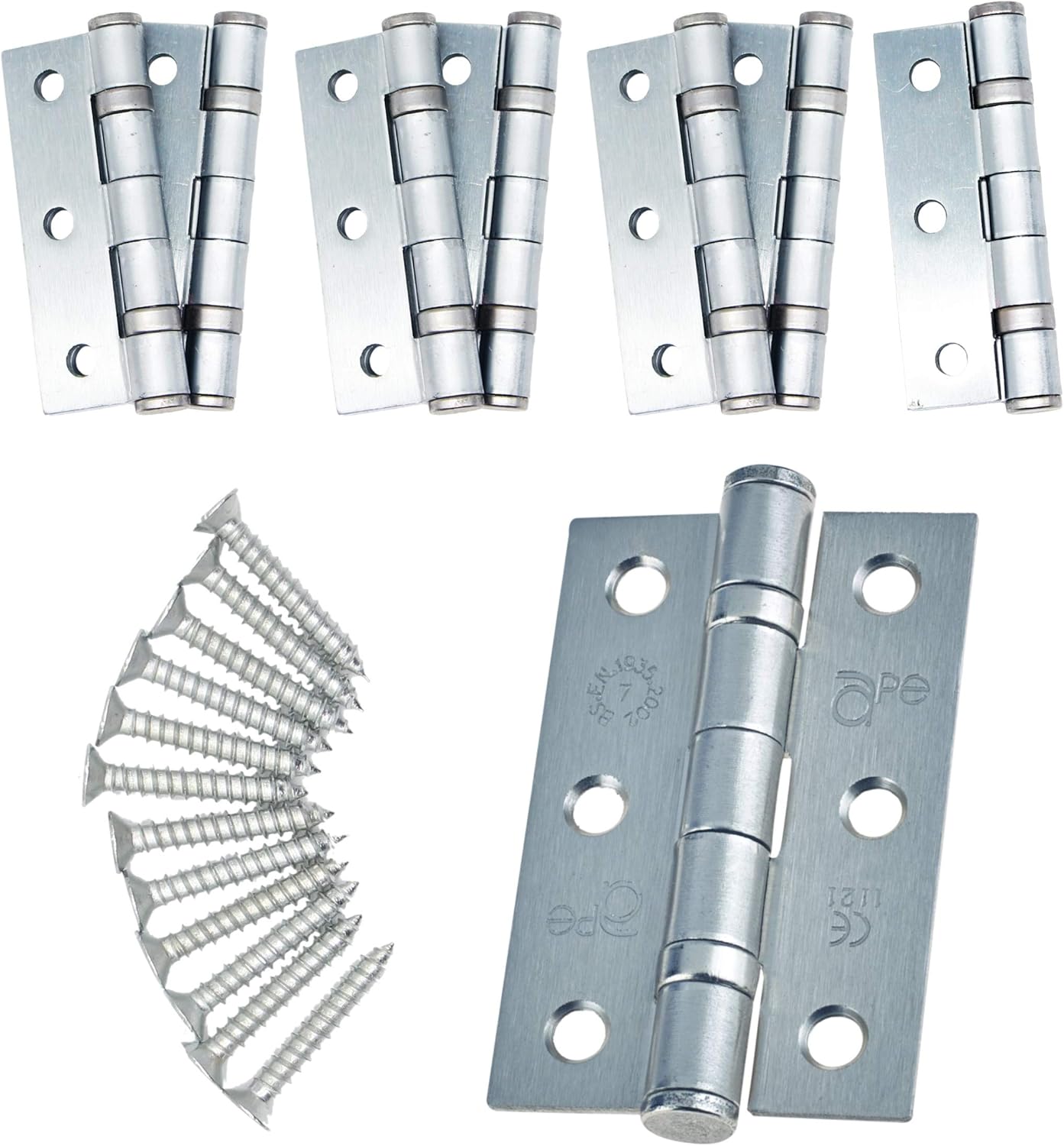 Door Hinge 3" / 76mm Satin Chrome Ball Bearing Washer CE Grade 7 for Fire Door 4 Pair