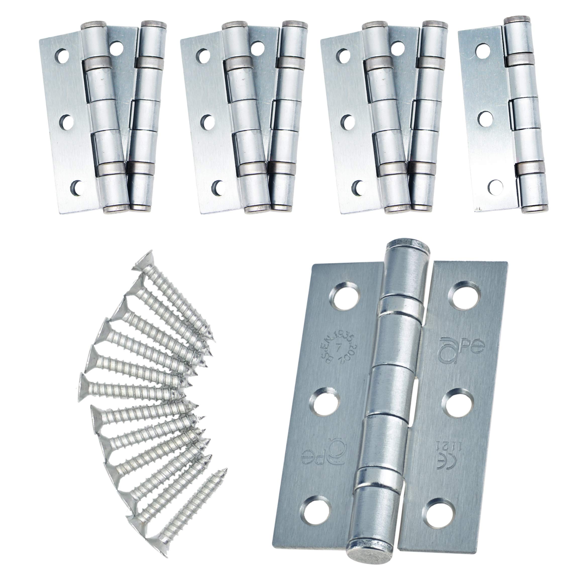 Door Hinge 3" / 76mm Satin Chrome Ball Bearing Washer CE Grade 7 for Fire Door 4 Pair