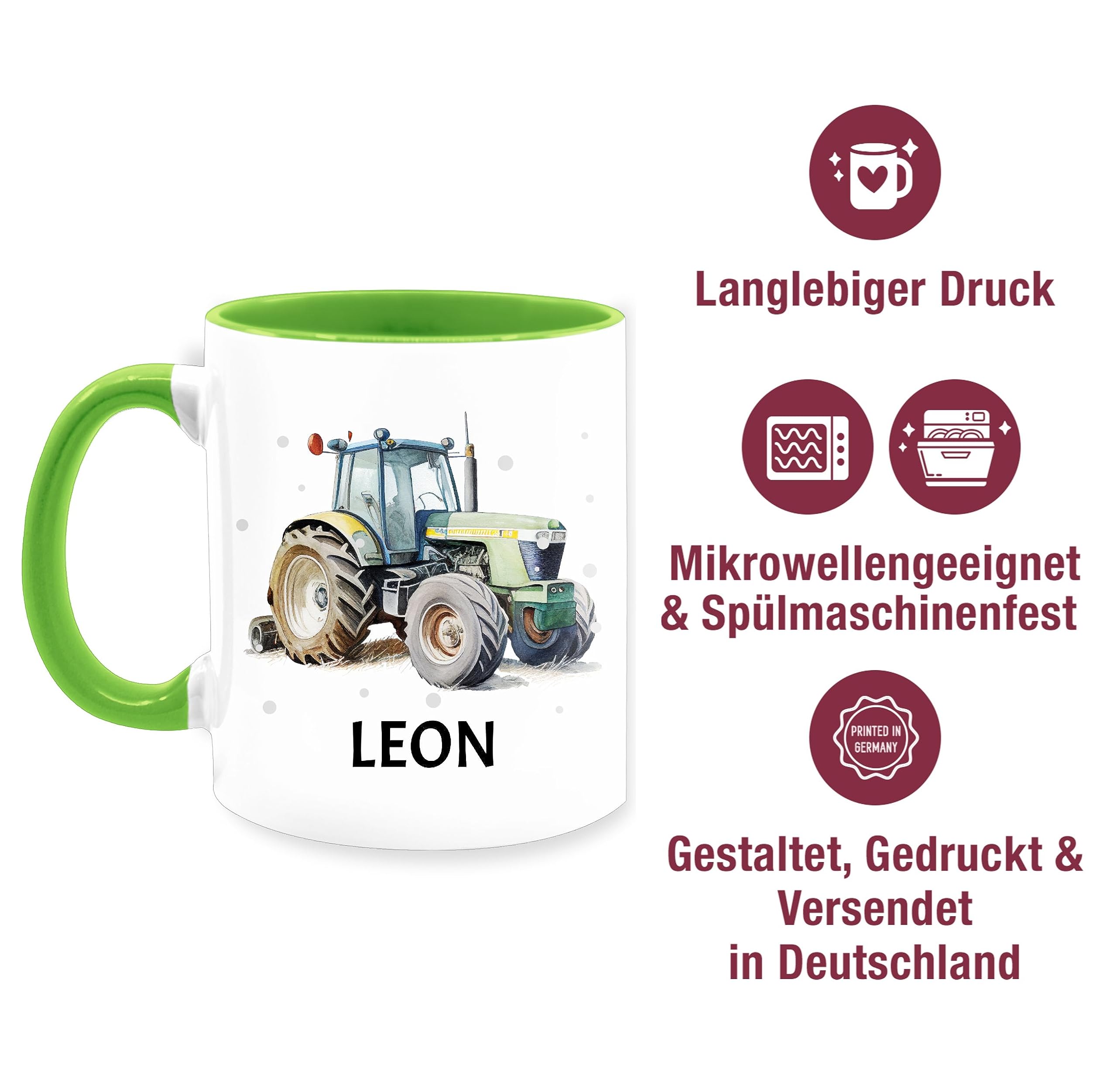 Tasse Tassen 325ml - Trecker Name I Trecker Fan I Traktor Geschenk personalisiert I Geschenk Landwirt - 325 ml - Hellgrün - geschenkideen für landwirte teetasse einschulung traktoren leon haferl 5