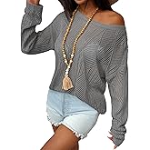 Zeagoo Crochet Tops for Women Off The Shoulder Sweaters Summer Long Sleeve Hollow Out Knit Beach Clothes S-XXL