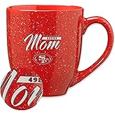 Rico Industries NFL Football Mom Red 16 oz Team Color Laser Engraved Speckled Ceramic Coffee Mug