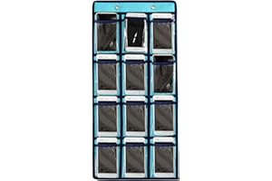 JRVT NIMES Hanging Closet Underwear Sock Jewelry Storage Over The Door Classroom Cell Phone Calculator Organizer 12 Clear Pockets (Blue)