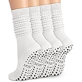 YSense 4 Pairs Pilates Socks with Grips for Women Non Slip Long Slouch Socks Yoga Grippy Sock Slouchy Barre Hospital Slipper