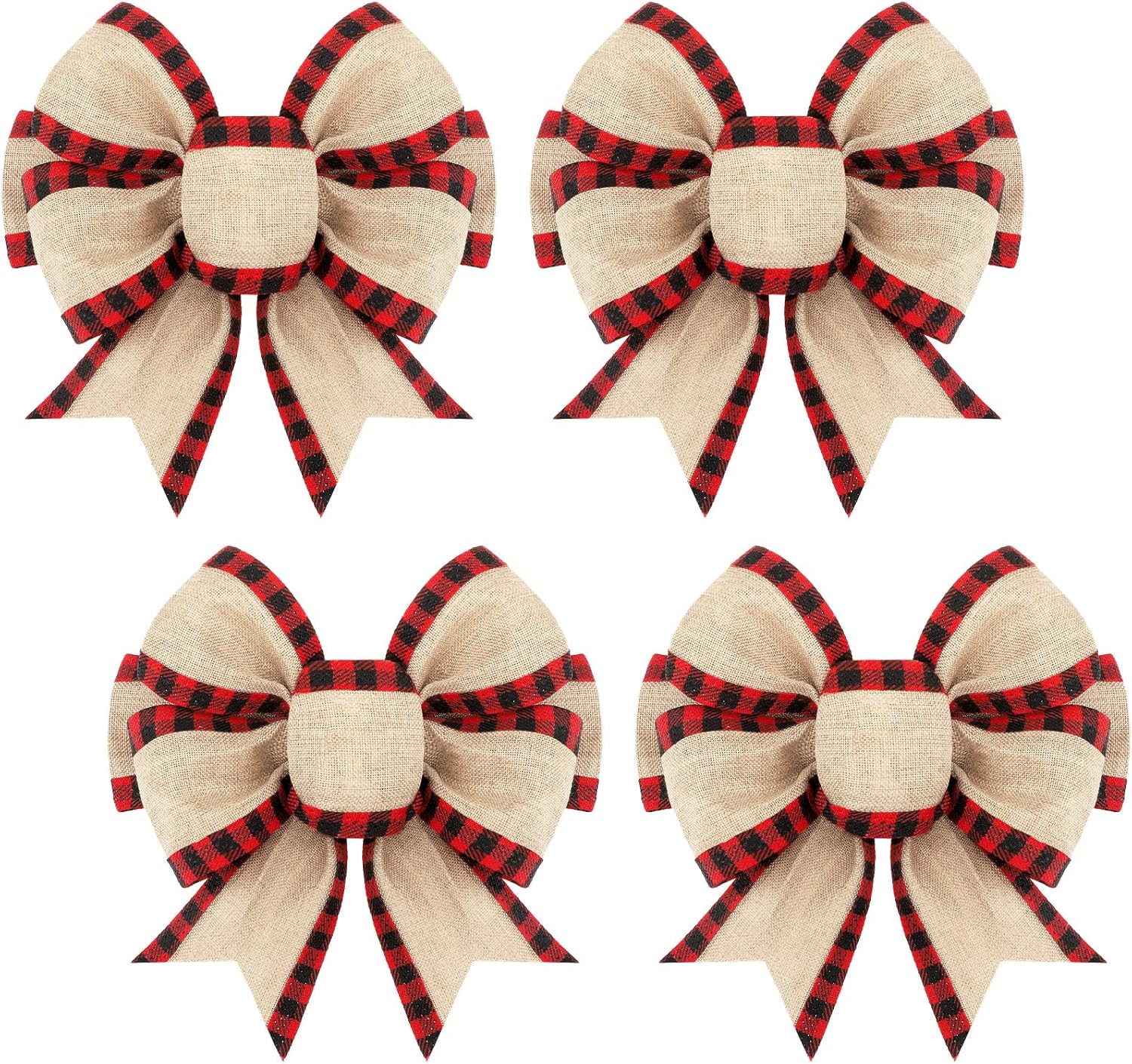 Bows & Ribbons - 4 Pieces Christmas Burlap Plaid Bow Christmas Buffalo Plaid Bow Gingham Craft Bows Tree Decorative Bows Wreath Bow Decor for Crafts Xmas Party Birthday Decor (Red and Black)