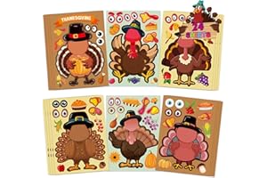 DUJAA 24Sheet Make-a-Turkey Stickers Thanksgiving Party Favors Supplies Stickers for Kids Turkey Games Crafts Sticker Autumn Fall Harvest Halloween Thanksgiving Decorations