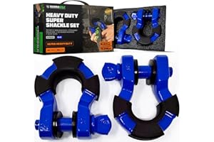 Rhino USA Super D Ring Shackles (2-Pack) - 70,548lb Break Strength – Heavy Duty 3/4" Clevis Shackle with 7/8 Pin for Towing & Off-Road Use - Pairs with Tow Strap for Vehicle Recovery (Blue)