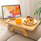 SINWANT Couch Arm Tray,Bamboo Sofa Clip on Side Table,Foldable Couch Armrest Table with 360° Phone Holder,Food Trays for Eati