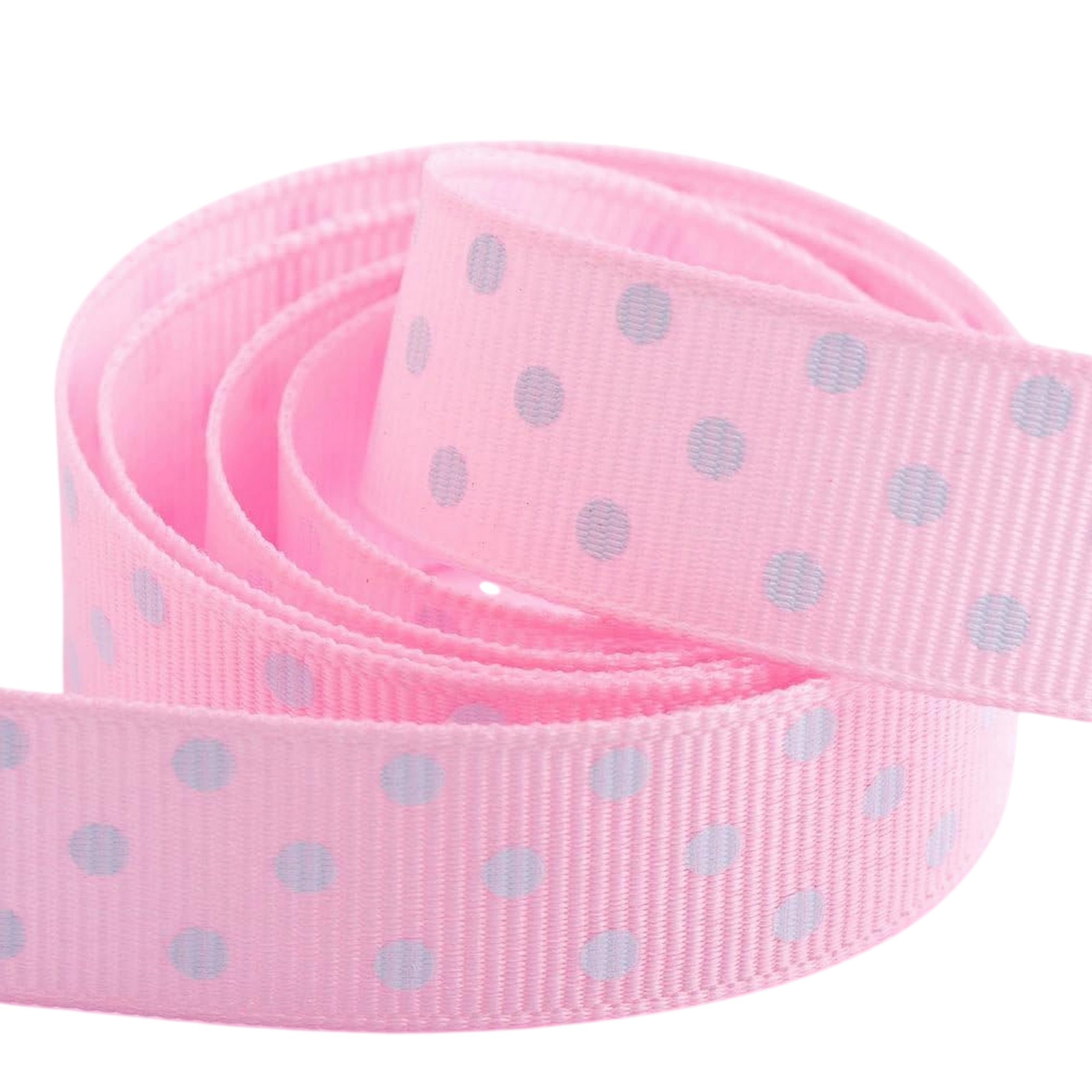 Italian Options Polka Dot Grosgrain Ribbon 15mm, Strong Spotty Patterned Ribbon for Bows, Crafting, Sewing, Hair Accessories, Gift Wrap, 15 mm x 10 Metre Roll, Pink