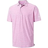 M MAELREG Golf Polo Shirts for Men Short Sleeve Dry Fit Striped Performance Moisture Wicking Collared Casual Mens Golf Shirt