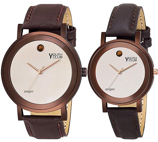 Analogue White Dial Mens and Womens Pair Watch