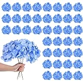 Xosjska 40 Pcs Blue Hydrangea Artificial Flowers Bulk, Silk Hydrangea Heads with Stems, Faux Hydrangeas Flowers Heads, Light Blue Artificial Flowerss Headss for Wedding Centerpieces, Party Decoration