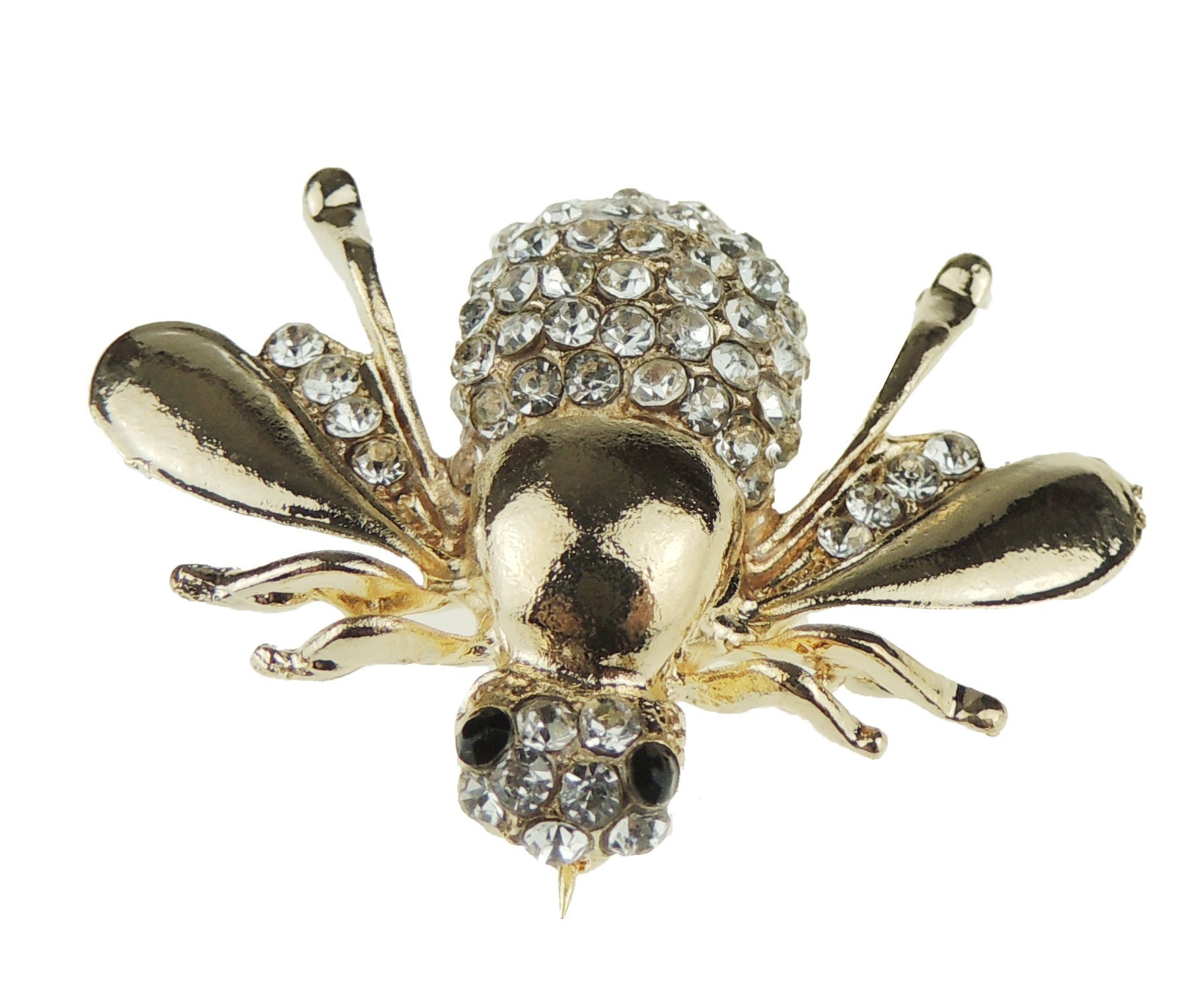 Men Women Vintage Look Bridal Wedding Saree Scarf Lapel Diamante Diamonte Bling Crystal Rhinestone Brooch Badge Breastpin Corsage Pin Insect Wasp Honey Bumble Bee Gold Tone Round