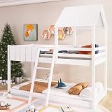 Jtyca Wooden Bunk Beds for Kids, Cabin Bed with Guard Rail & Ladder view 3
