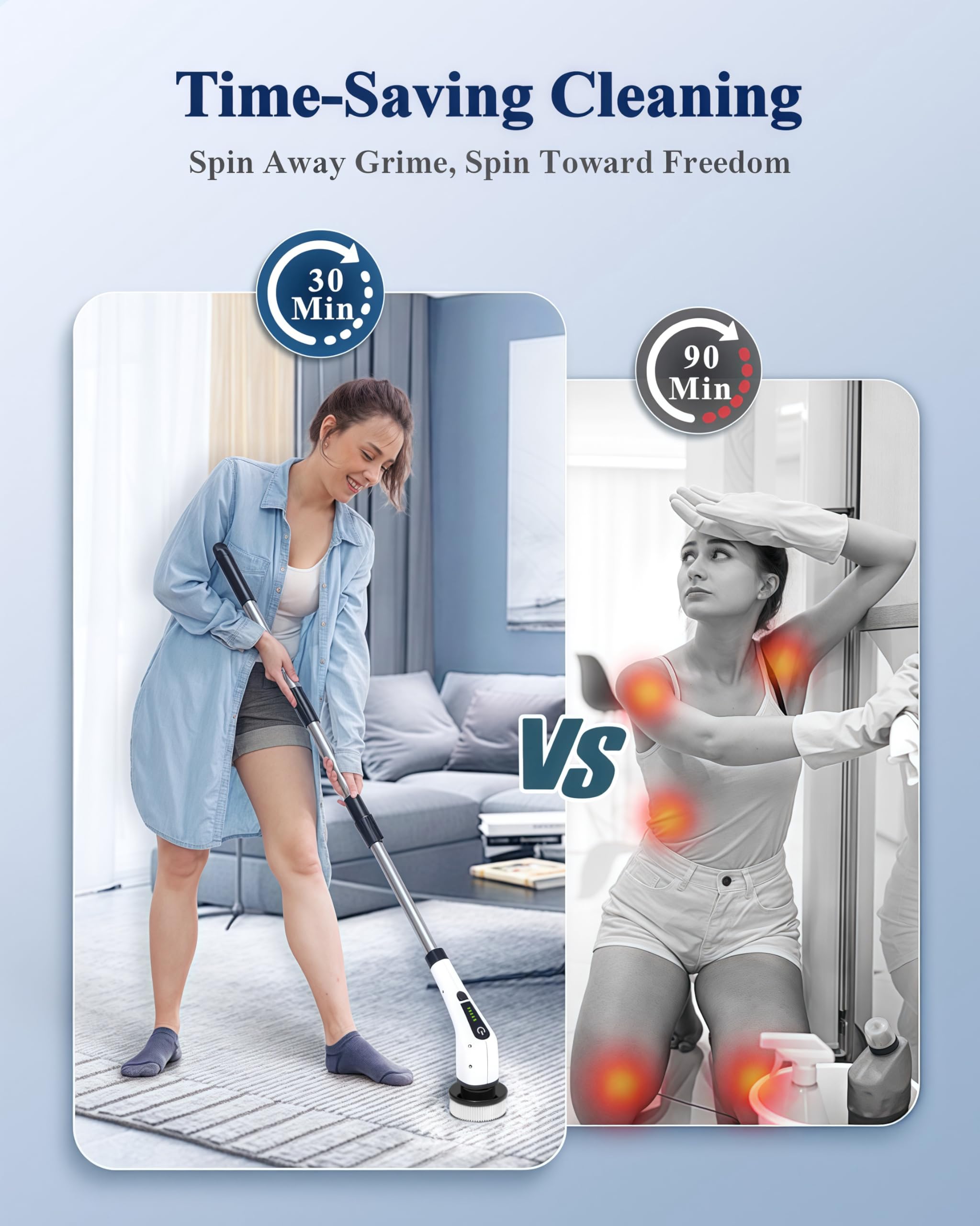 LOSUY Electric Spin Scrubber, Cordless Cleaning Brush, Shower Cleaning Brush with 7 Replaceable Brush Heads, Power Scrubber 2 Speed with 3 Adjustable & Detachable Long Handle for Bathroom Shower Car