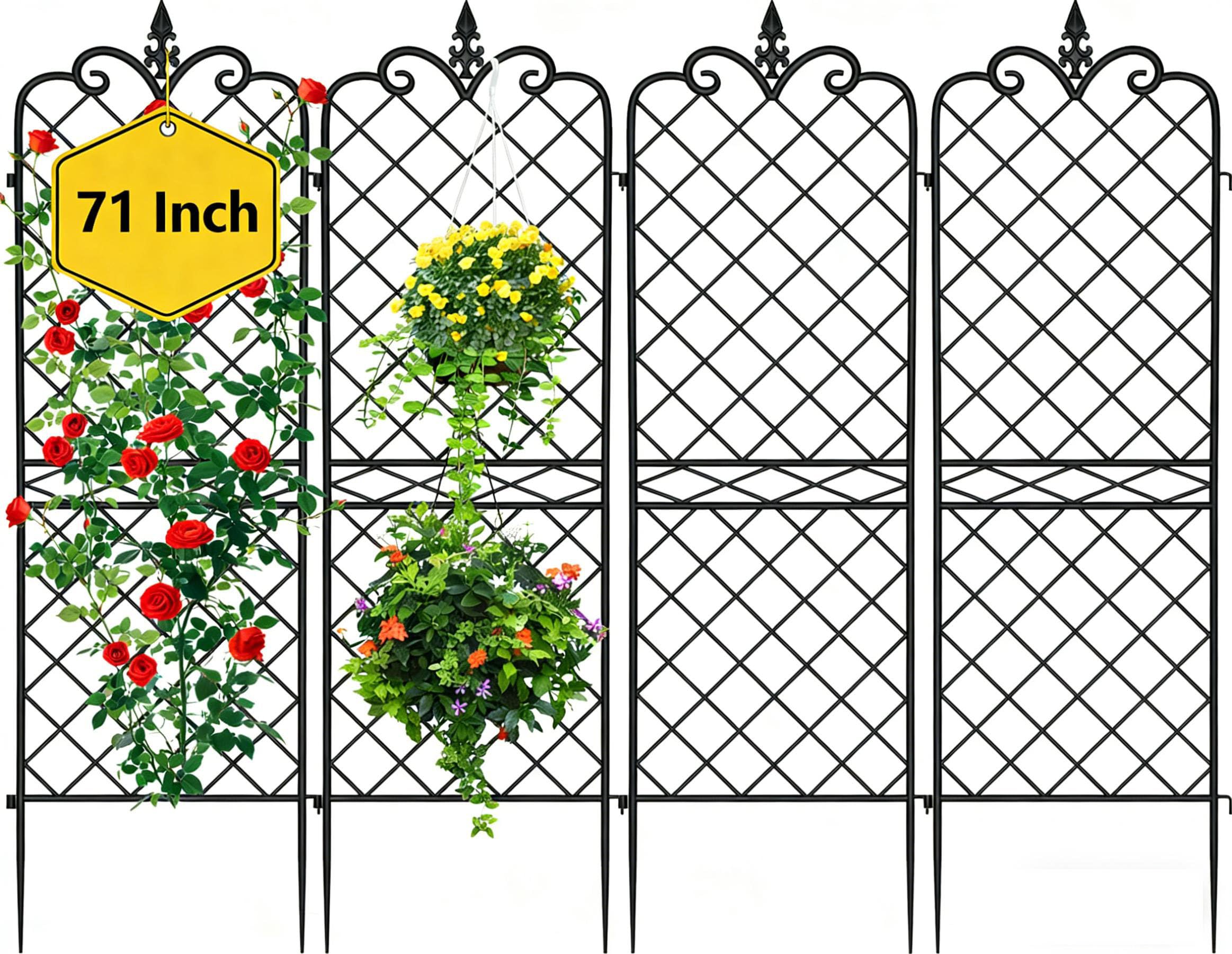 Amagabeli Garden Home 4 Pack Trellis for Climbing Plants Outdoor 71”x20” Heavy Duty Rustproof Wall Metal Decoration Large Trellis for Potted Plants Support Trellis for Roses Vegetable Black Image