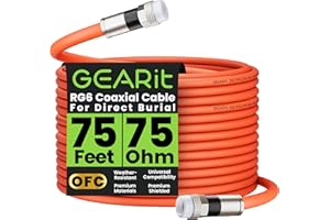 GEARit Coaxial Cable for Direct Burial (75ft) RG6 70 Ohm RF Waterproof Underground in-Wall with Rubber Boot, High-Speed Inter