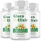 (3 Pack) Gluco Elixir Capsules, Official GlucoElixir Blood Health Support Pills with All Natural Ingredients, Advanced Formula Supplement Pill with Max Strength Vitamins for Women & Men (180 Capsules)