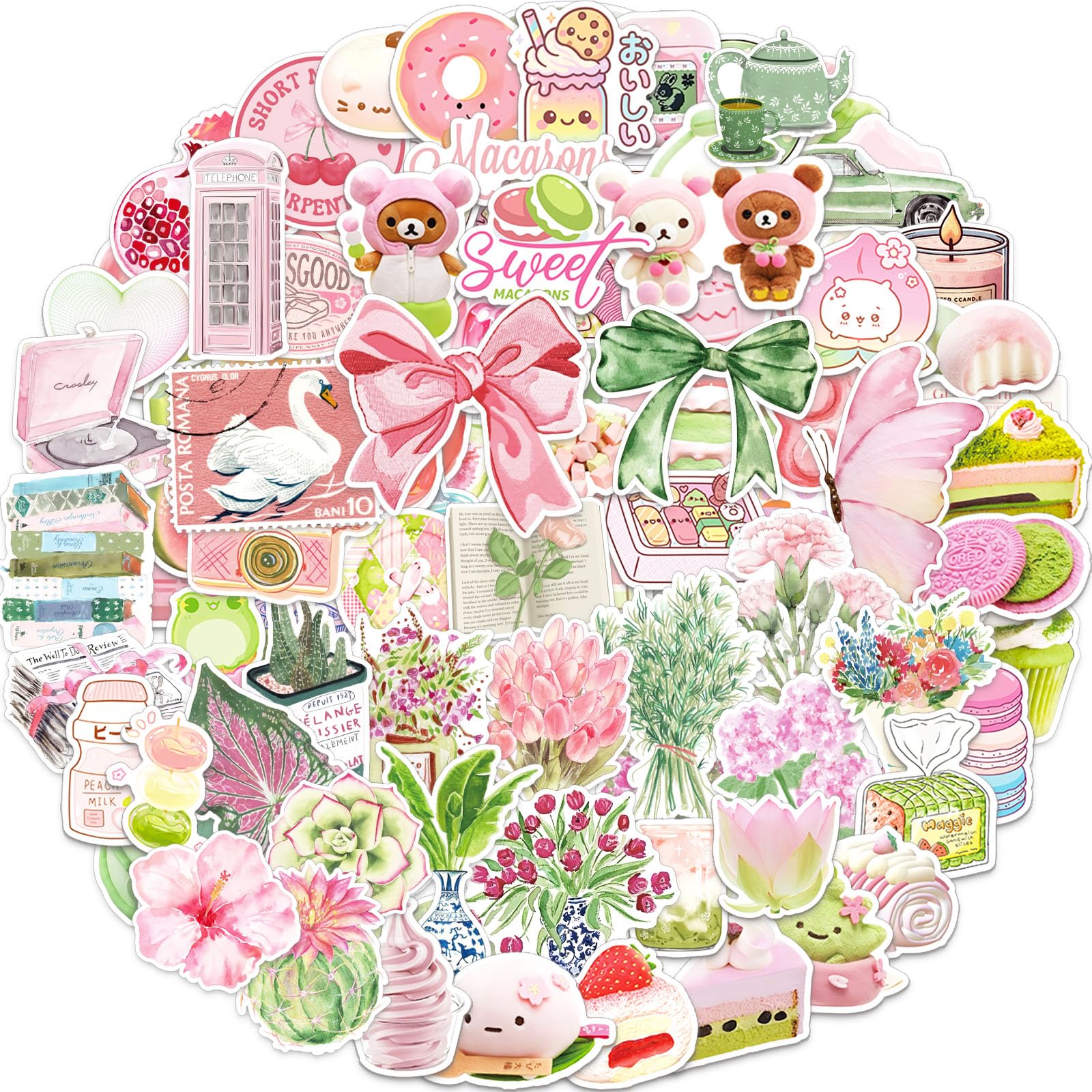 Cute Coquette Stickers 100 Pcs Pink Water Bottle Sticker Pack for Girly and Girls, Waterproof Vinyl Stickers for Water Bottles, Laptop, Scrapbook, Journal, Tumbler, Luggage, Kindle, Phone, Guitar, etc