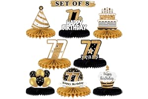 LINGTEER Happy 77th Birthday Table Honeycomb Centerpieces Cheers to 77th Birthday 77 Years Old Party Table Decorations Gift Sign.