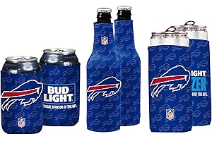 Bud Light & NFL Licensed Buffalo Bills Premium Premium Insulated Neoprene Koozy Cover Set, 2 Can/2 Seltzer/2 Bottle - Easy On & Foldable for 12 Ounce Drinks - 2 Sided Design - Great Holiday Gift