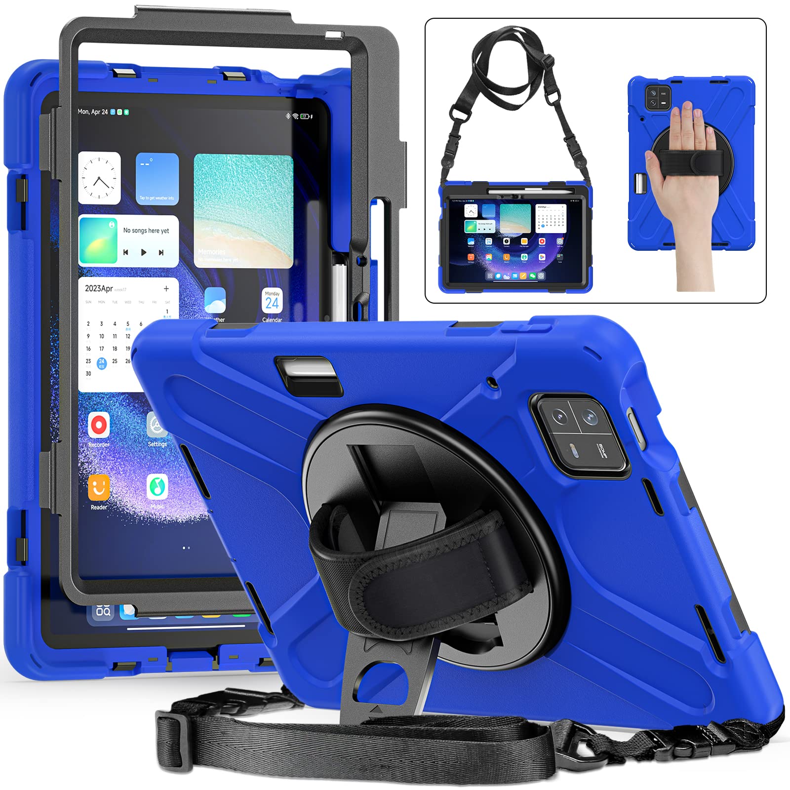 UFinetech Xiaomi Mi Pad 6/ Mi Pad 6 Pro Case, MiPad 6/ Pad 6 Pro Shockproof Case 11", 360 Rotate Stand Hand Strap Shoulder Strap Pencil Holder Protective Cover, Tablet for Men Women Kids 2023, Blue