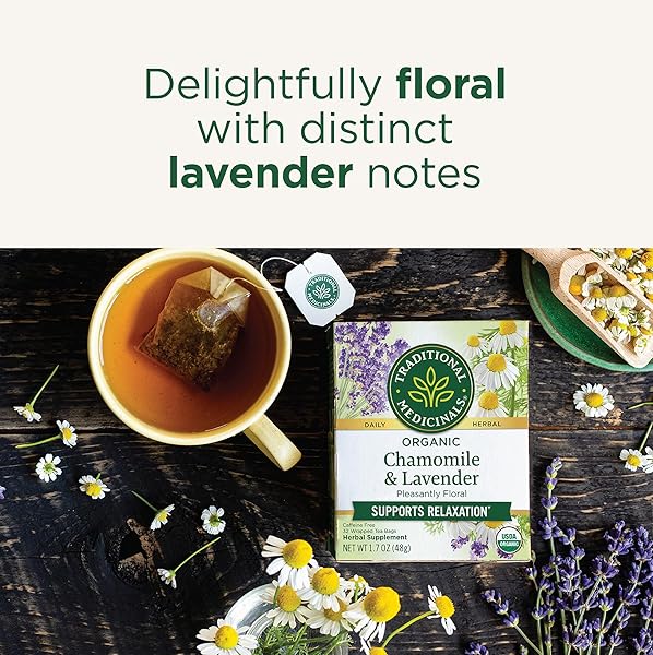 TRADITIONAL MEDICINALS TEA, ORGANIC CHAMOMILE & LAVENDER, STRESS RELIEF, 32 TEA BAGS