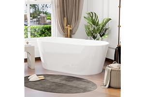 HIGREENA 59" Acrylic Freestanding Bathtub, Glossy White Soaking Bathtub, Stand Alone Tub, Oval Bathtub with Chrome Overflow and Drain, Contemporary Free Standing Tub for Bathroom