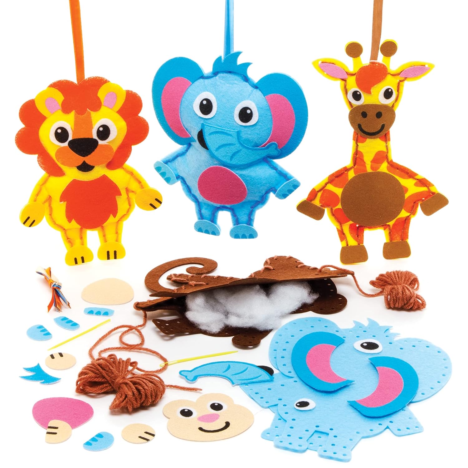 Baker Ross FE609 Jungle Animal Sewing Decoration Kits, Pack of 4