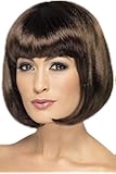 Smiffys 12-inch Partyrama Wig Short Bob with Fringe - Dark Brown