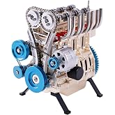TECHING Metal Inline 4-Cylinder Engine Model Kit that Works for Adults | 250+ piece build with exposed DOHC timing and motorized crankshaft and piston motion; anodized aluminum and stainless steel.