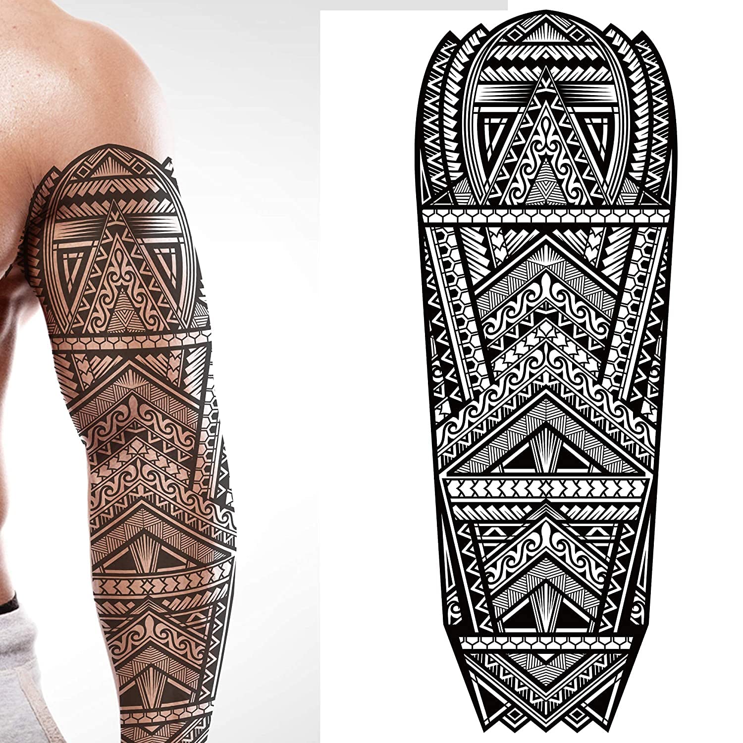 Tatodays Temporary tattoo aztec polynesian tribal stick on transfer adult temp tattoo body art sticker sleeve fancy biker rocker dress halloween
