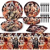 Wrestling Birthday Party Tableware Set - Includes Wrestling Theme Tablecloth, Plates, Napkins, Forks for Boxing Party Decorations