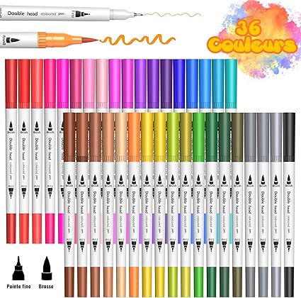 Diy Bullet Journal Doodling Artisanal 36 Couleurs Feutre Dessin Feutres Aquarelle Avec Stylo Feutre Double Pointe Fine 0 4mm Et 2mm Pour Dessin Boiros Feutre Coloriage Coloriage Adulte Et Enfants Ecriture Stylos Et