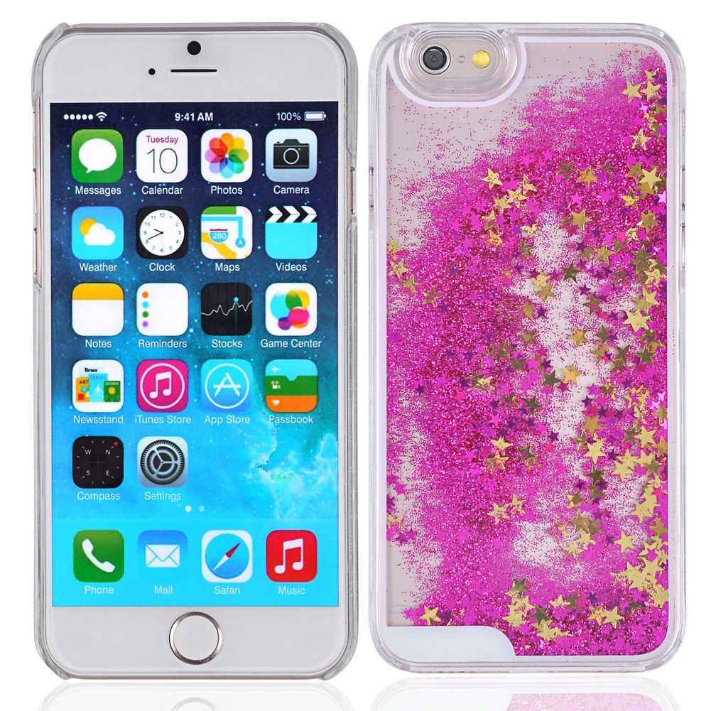 Yoption Transparent Plastic 3D Glitter Quicksand and Heart Liquid Case for iPhone 6 6s 4.7\
