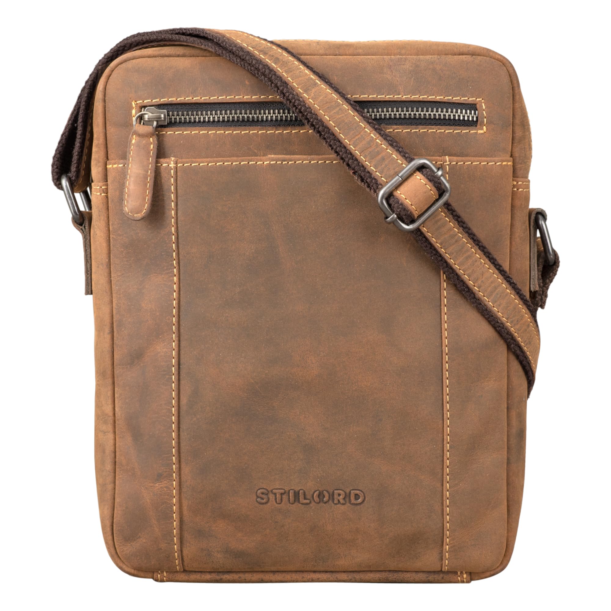 STILORD "Fox" Men's Bag Leather Vintage Messenger Bag in Genuine Leather Cross Body Cross Over Bag for Men Women Colour:tan - Dark Brown